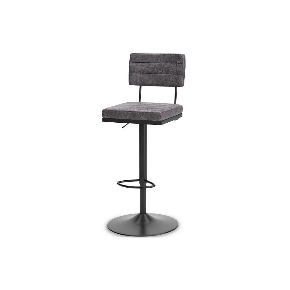 Benjara Mya Swivel Barstool Set of 2, Gray Faux Leather, 22-31 Adjustable Height