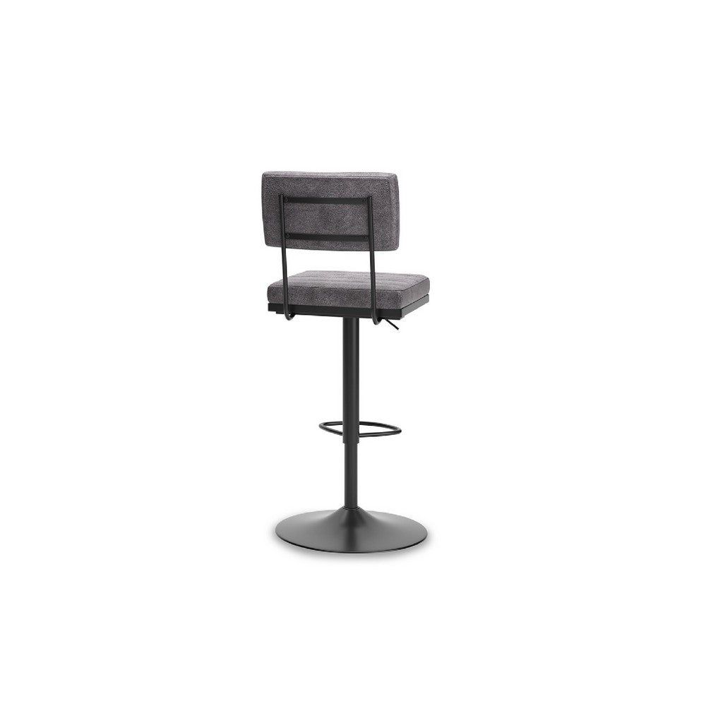 Benjara Mya Swivel Barstool Set of 2, Gray Faux Leather, 22-31 Adjustable Height