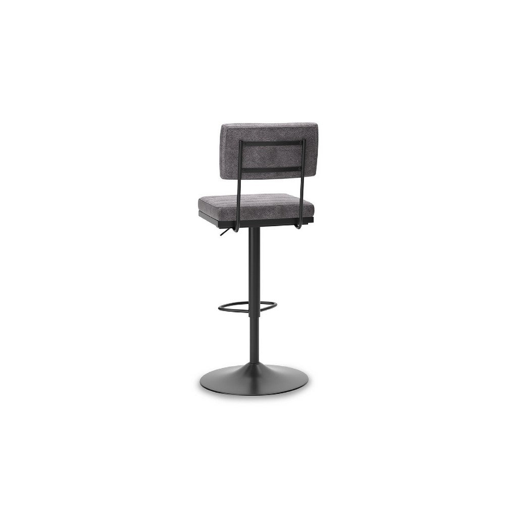 Benjara Mya Swivel Barstool Set of 2, Gray Faux Leather, 22-31 Adjustable Height