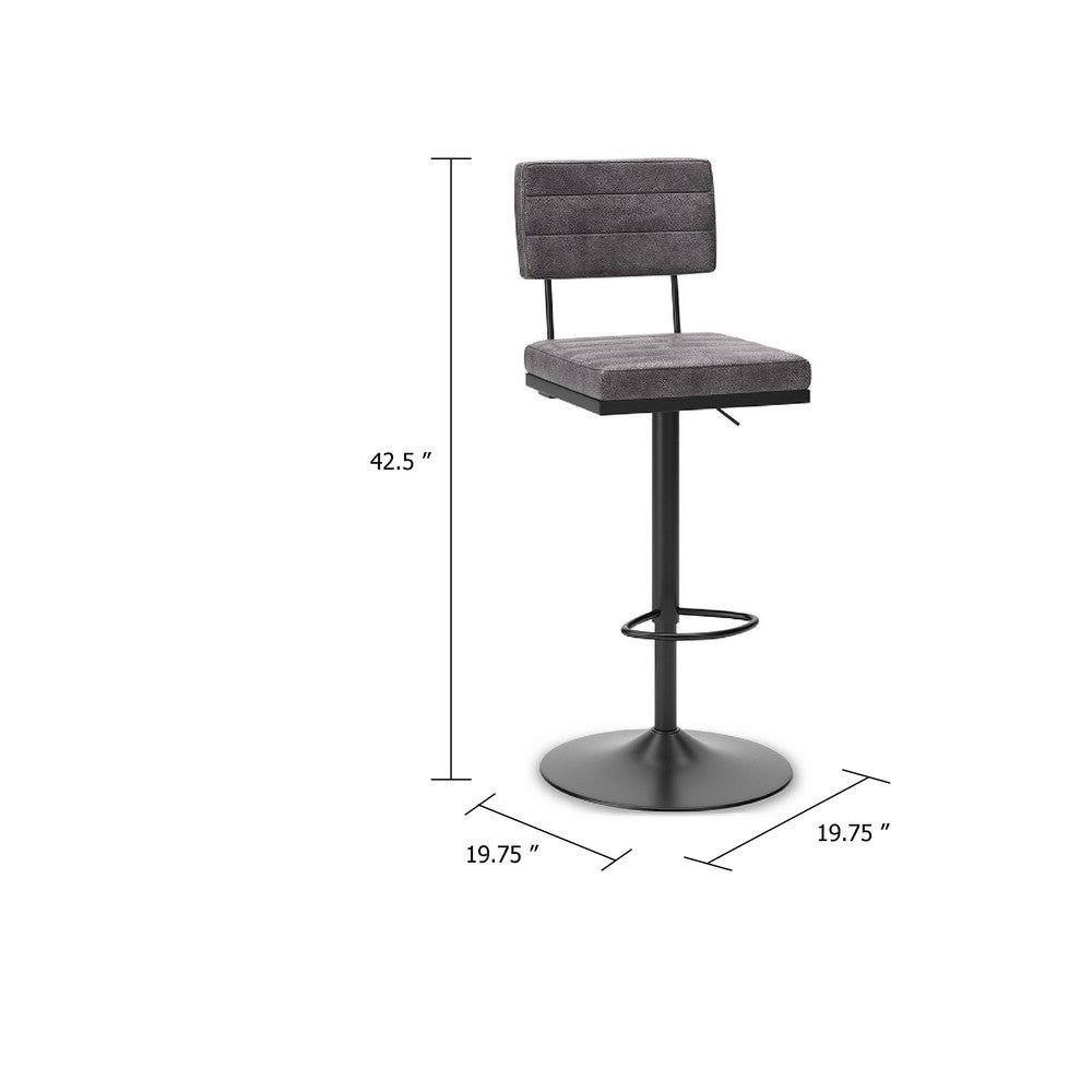 Benjara Mya Swivel Barstool Set of 2, Gray Faux Leather, 22-31 Adjustable Height