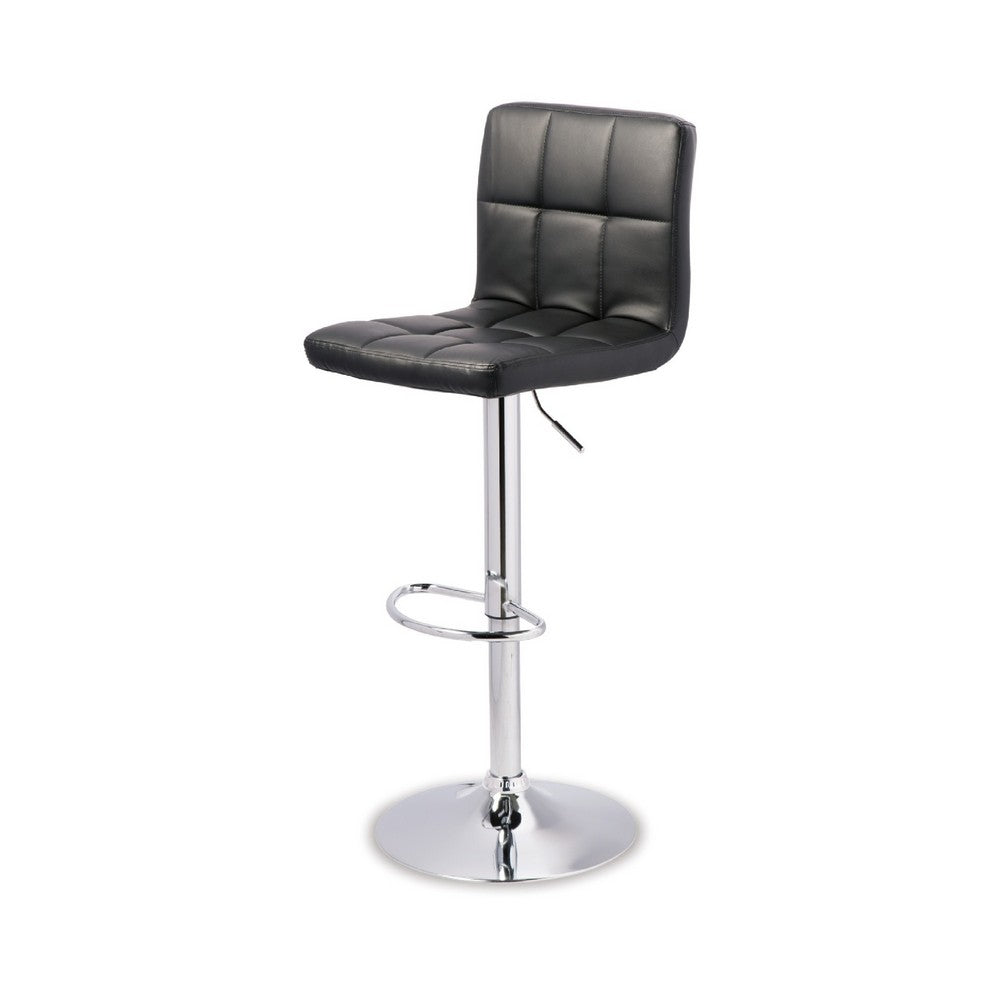 Benjara Beal Swivel Barstool Set of 2, Black Faux Leather, 24-33 Extra Tall Seat