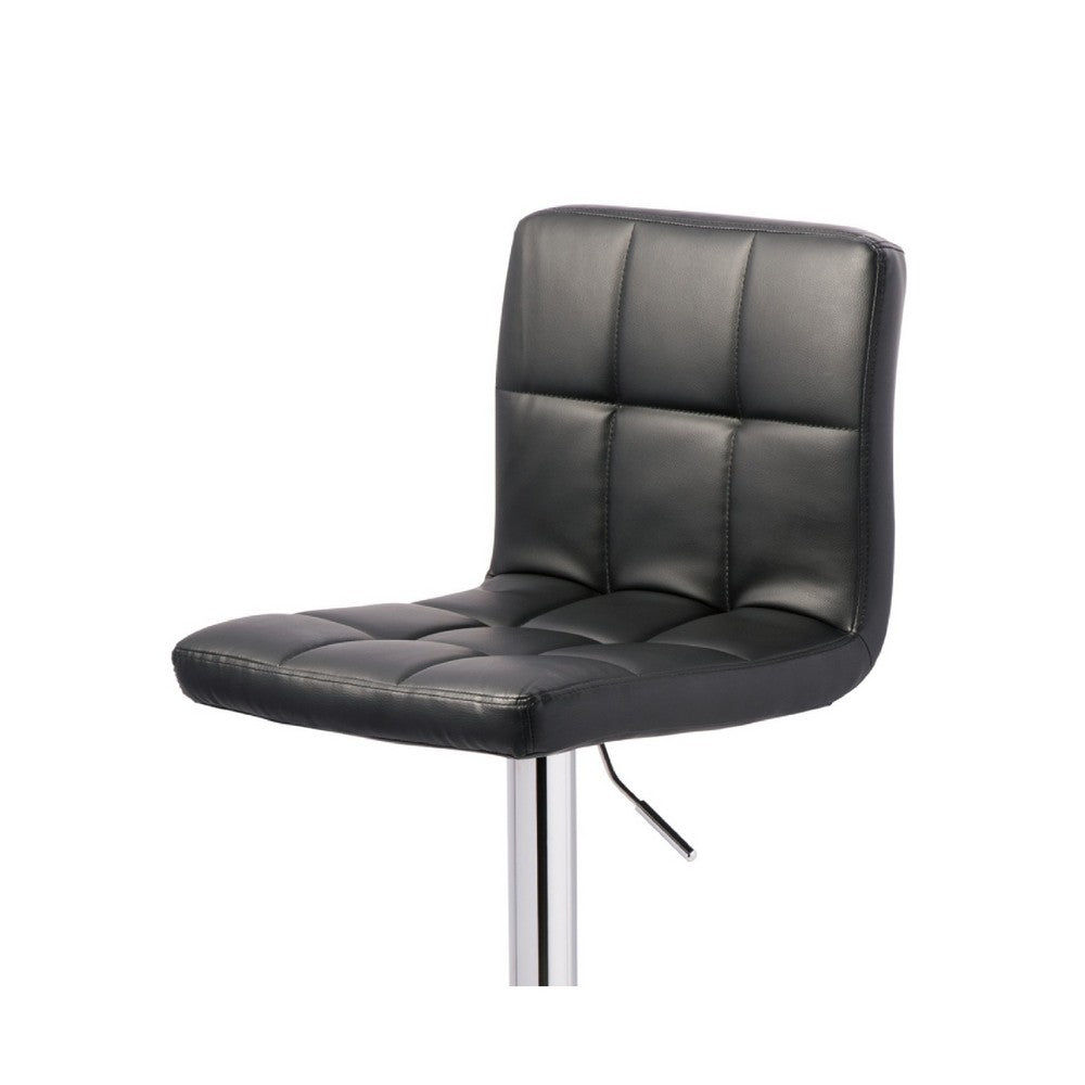 Benjara Beal Swivel Barstool Set of 2, Black Faux Leather, 24-33 Extra Tall Seat