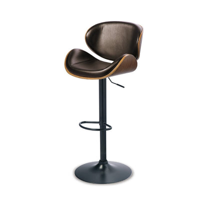 Benjara Beal Swivel Barstool Chair, Brown Faux Leather, Black, 26-34 Adjustable