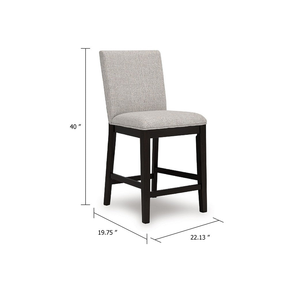 Benjara Nea Counter Stool Chair Set of 2, Gray Polyester, Dark Brown Wood Frame