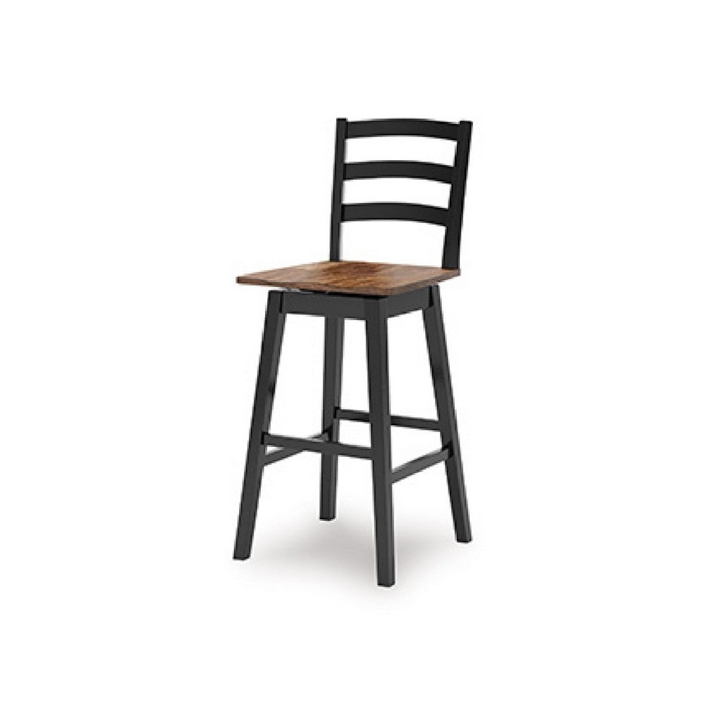 Benjara Fleur Swivel Barstool Chair Set of 2, Butcher Block Seat, Black Frame