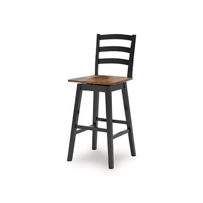 Benjara Fleur Swivel Barstool Chair Set of 2, Butcher Block Seat, Black Frame