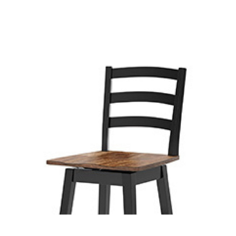 Benjara Fleur Swivel Barstool Chair Set of 2, Butcher Block Seat, Black Frame