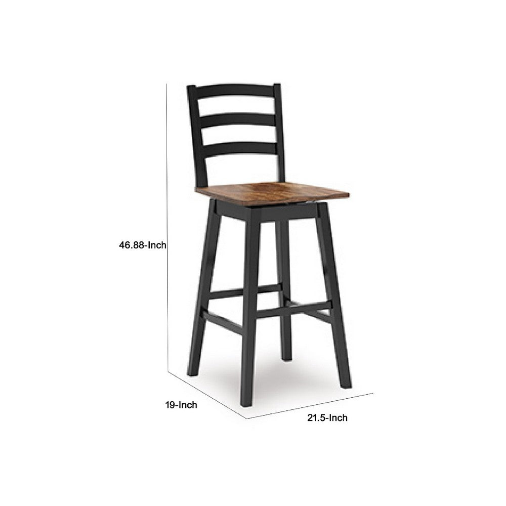 Benjara Fleur Swivel Barstool Chair Set of 2, Butcher Block Seat, Black Frame