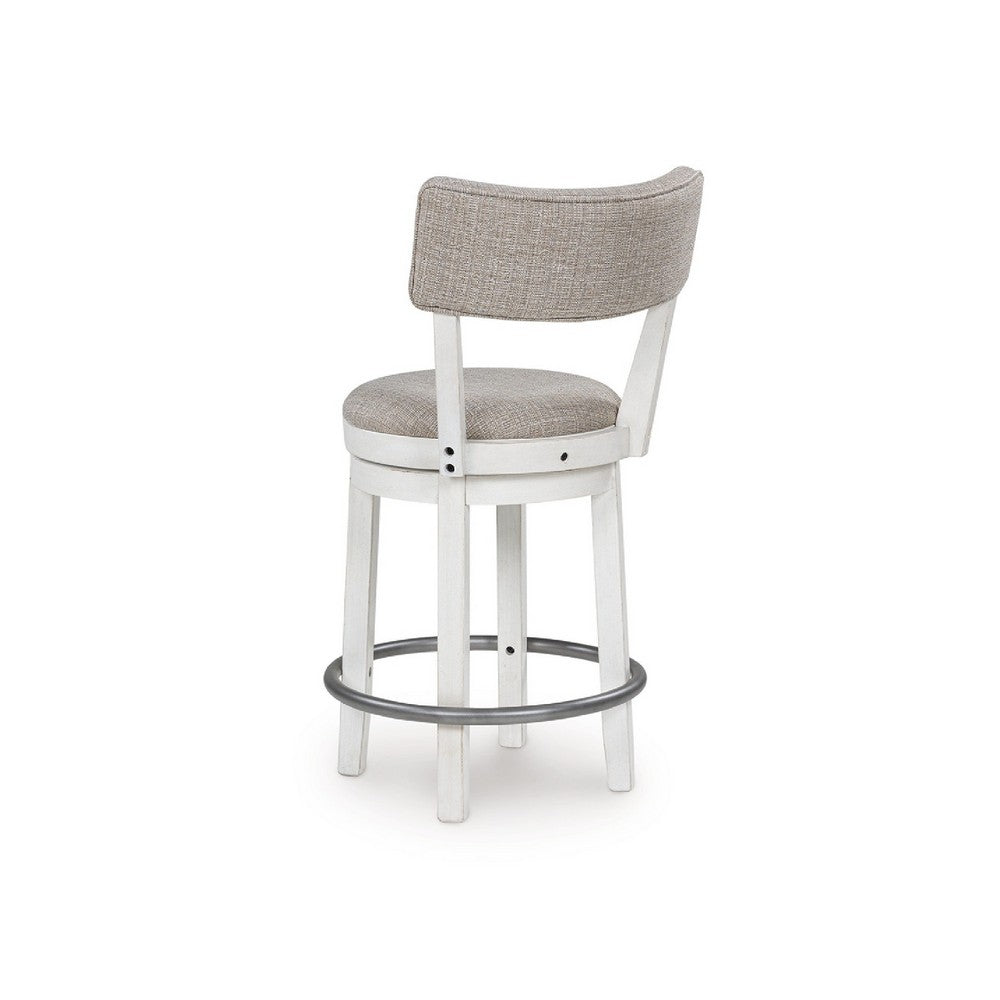Benjara Lea Swivel Counter Stool Chair Set of 2, Gray Padded Seats, Antique White