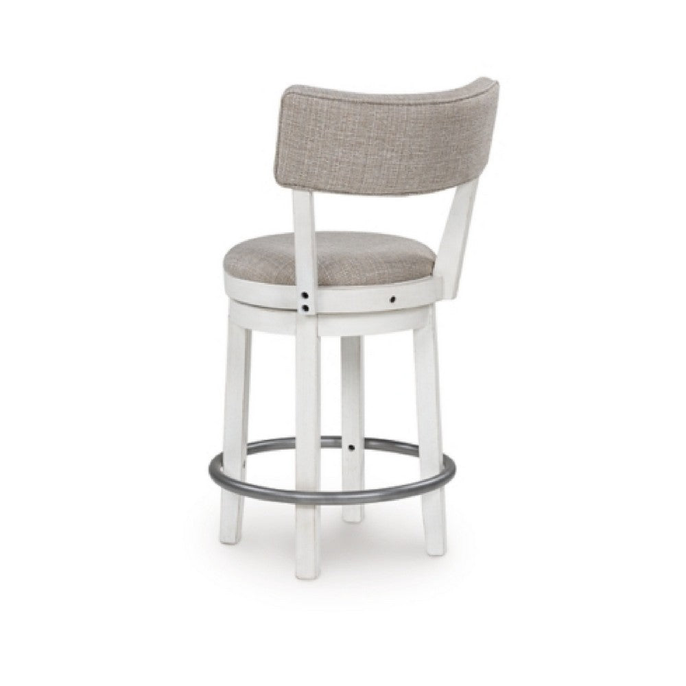 Benjara Lea Swivel Counter Stool Chair Set of 2, Gray Padded Seats, Antique White