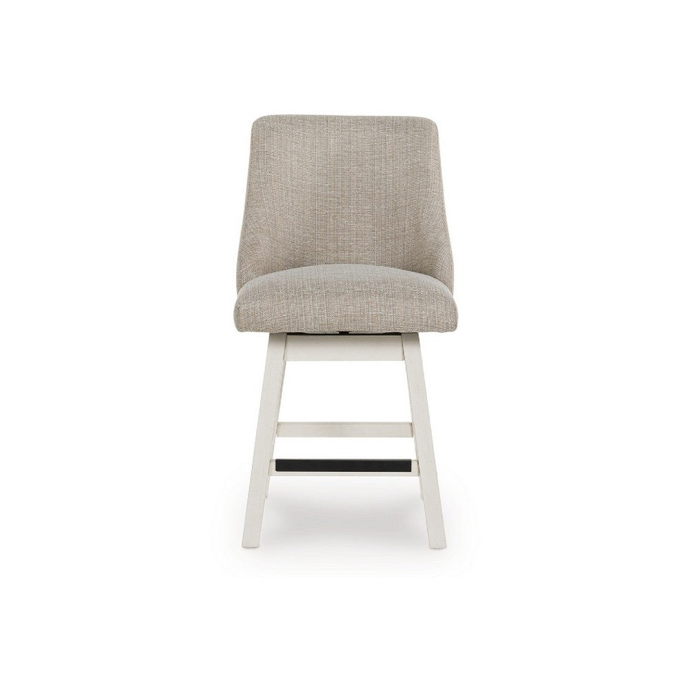 Benjara Lea Swivel Counter Stool Chair Set of 2, Gray Sloped Armrests, Antique White