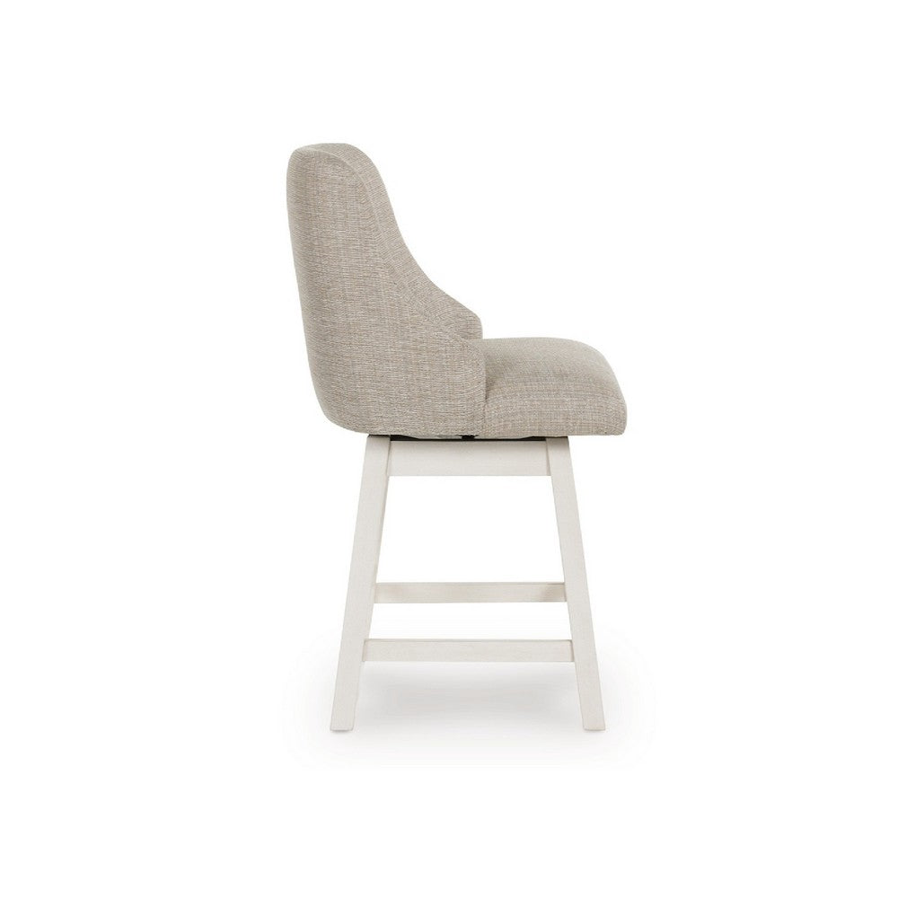 Benjara Lea Swivel Counter Stool Chair Set of 2, Gray Sloped Armrests, Antique White