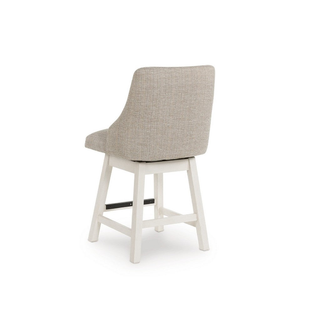 Benjara Lea Swivel Counter Stool Chair Set of 2, Gray Sloped Armrests, Antique White