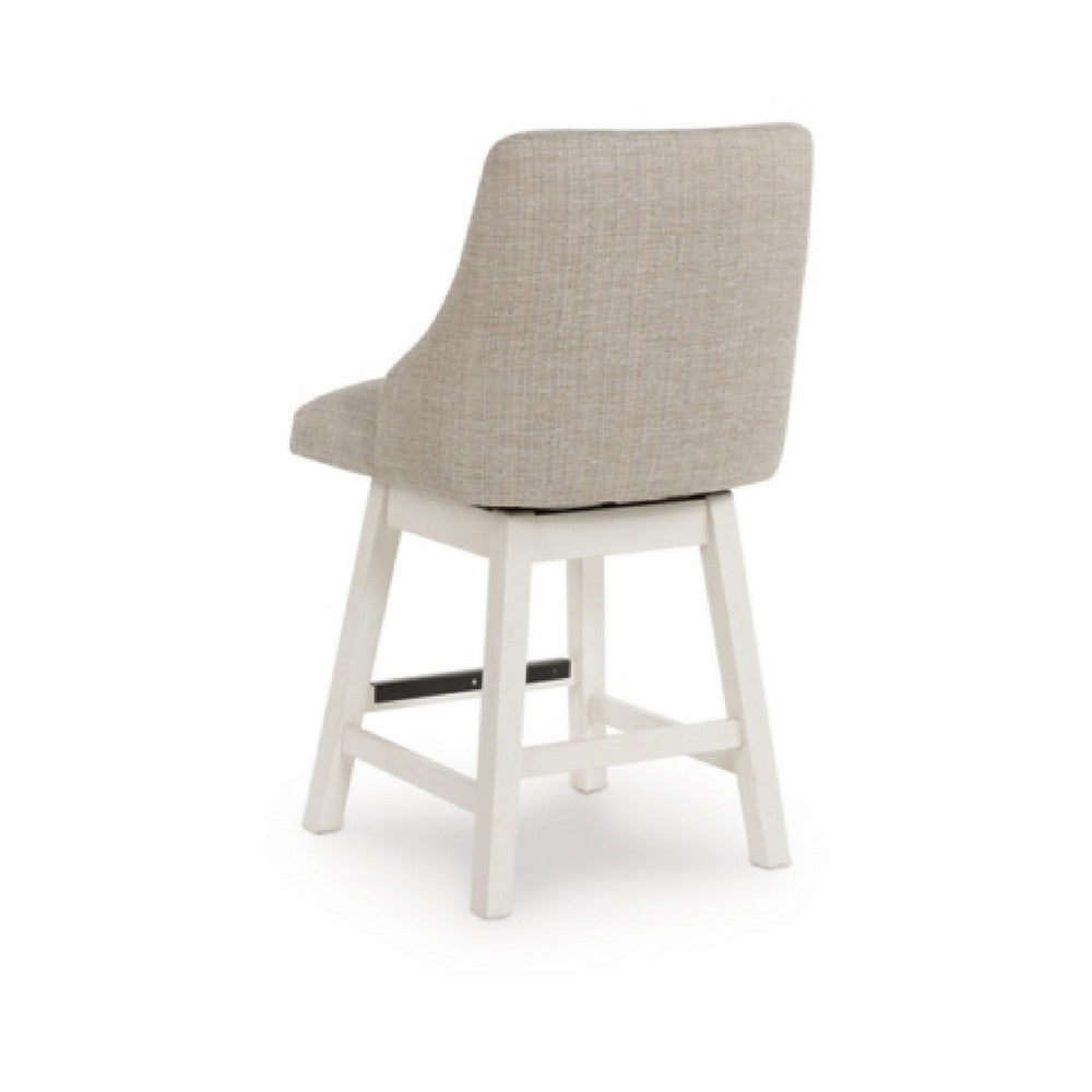 Benjara Lea Swivel Counter Stool Chair Set of 2, Gray Sloped Armrests, Antique White