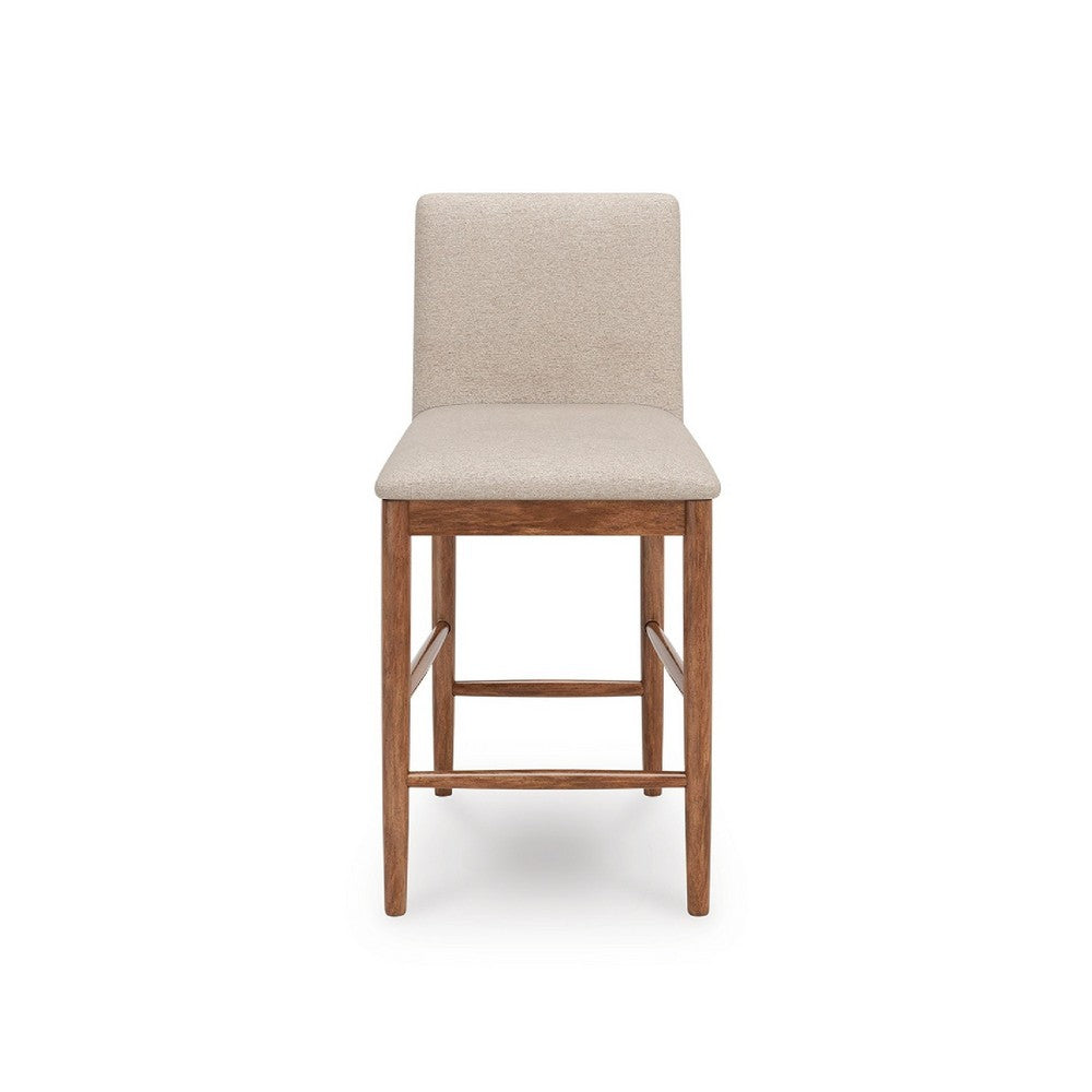 Benjara Wrenn Counter Stool Chair Set of 2, Beige Padded, Natural Light Brown