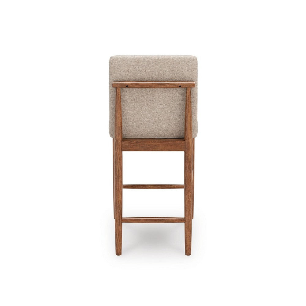 Benjara Wrenn Counter Stool Chair Set of 2, Beige Padded, Natural Light Brown