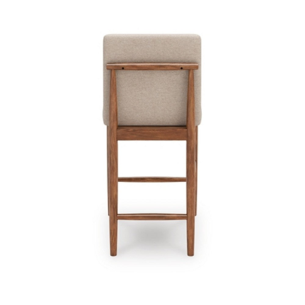 Benjara Wrenn Counter Stool Chair Set of 2, Beige Padded, Natural Light Brown