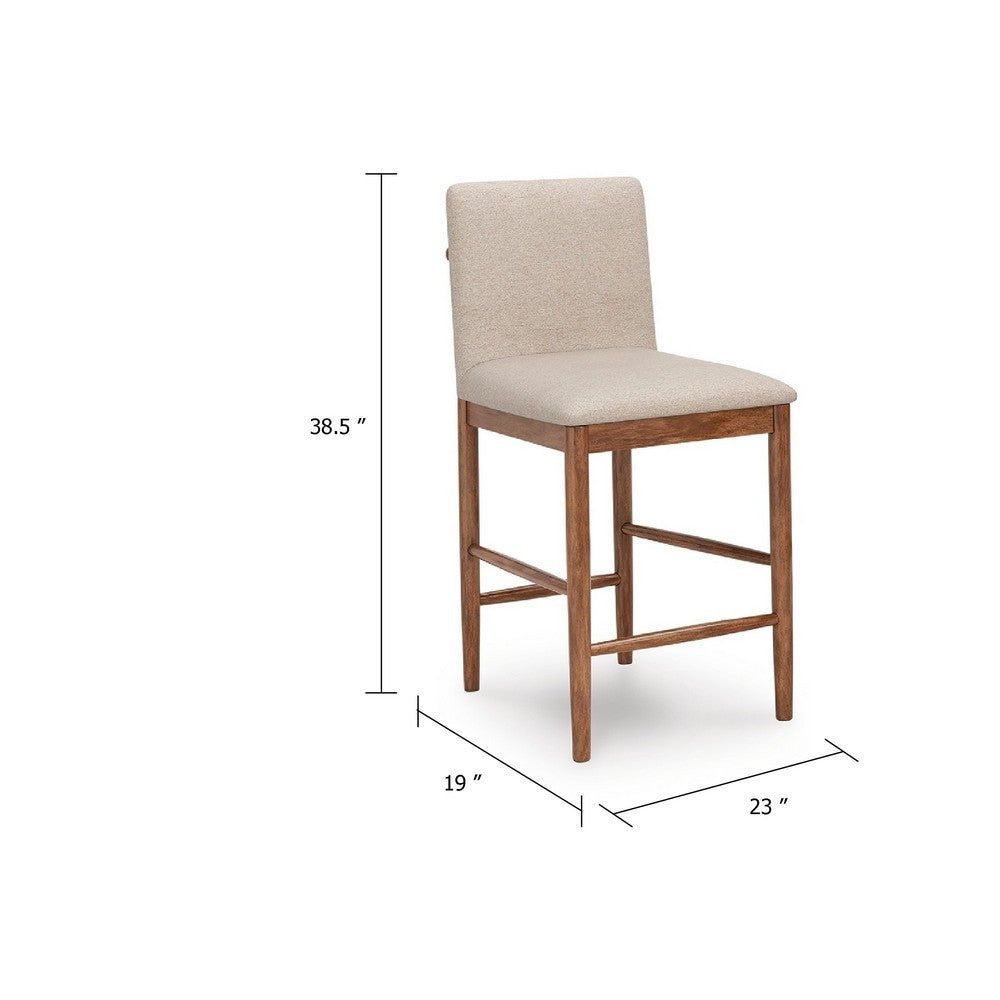 Benjara Wrenn Counter Stool Chair Set of 2, Beige Padded, Natural Light Brown