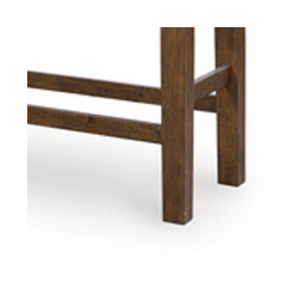 Benjara Raly Counter Height Bench, 50 Inch Black Faux Leather Padded, Brown Wood