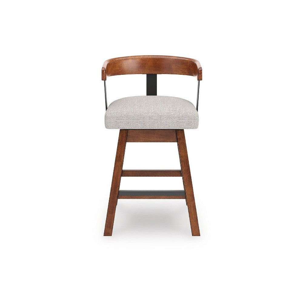 Benjara Raly Swivel Counter Stool Chair, Gray Padded Seat And Curved Backs, Brown
