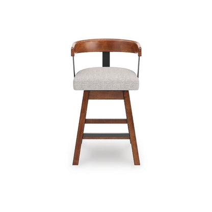 Benjara Raly Swivel Counter Stool Chair, Gray Padded Seat And Curved Backs, Brown