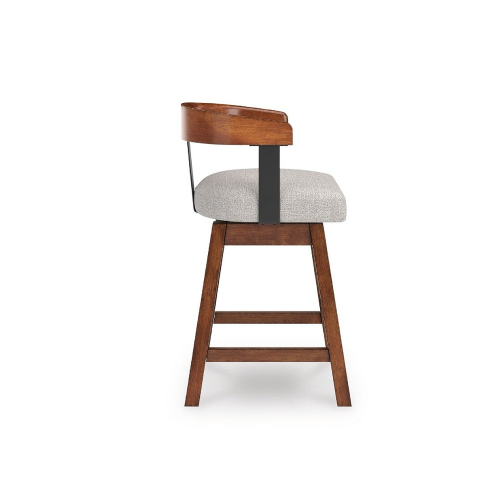 Benjara Raly Swivel Counter Stool Chair, Gray Padded Seat And Curved Backs, Brown