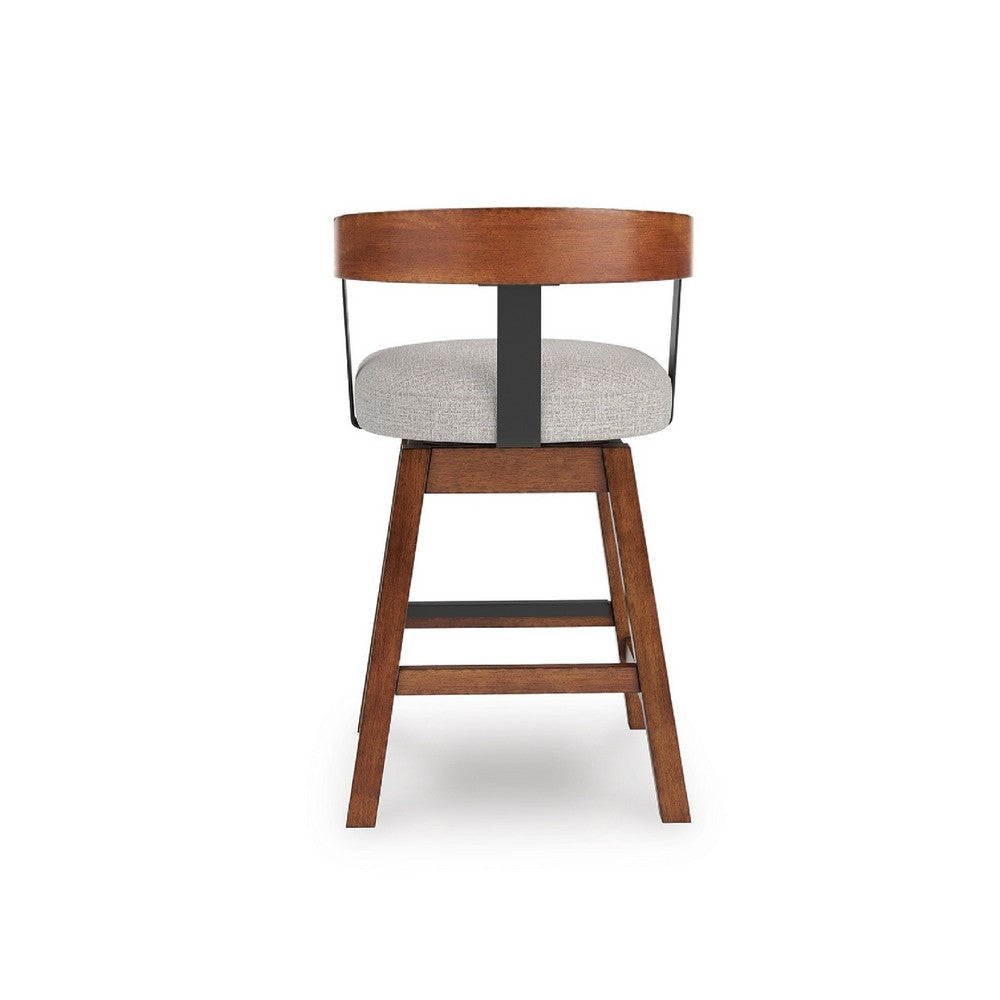 Benjara Raly Swivel Counter Stool Chair, Gray Padded Seat And Curved Backs, Brown
