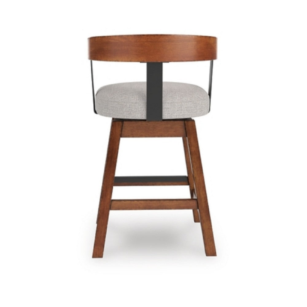 Benjara Raly Swivel Counter Stool Chair, Gray Padded Seat And Curved Backs, Brown