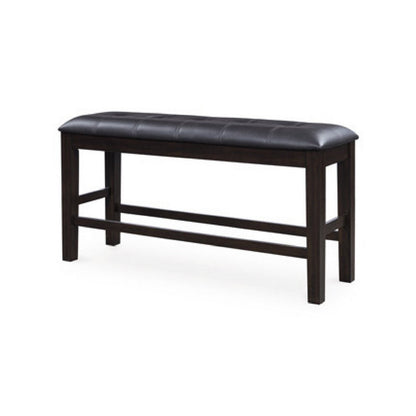 Benjara Hado Counter Height Bench, 50 Inch Black Faux Leather Padded, Brown Wood