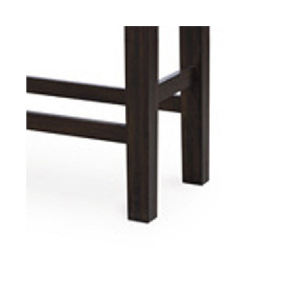 Benjara Hado Counter Height Bench, 50 Inch Black Faux Leather Padded, Brown Wood