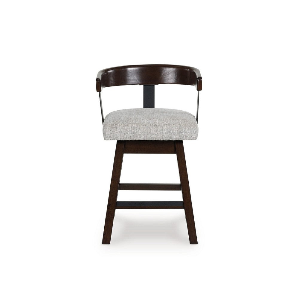 Benjara Hado Swivel Counter Stool Chair, Gray Padded Seat, Curved, Dark Brown