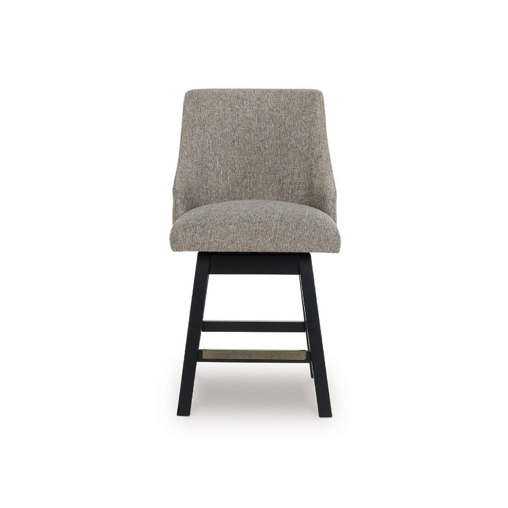 Benjara Nea Swivel Counter Stool Chair Set of 2, Taupe Gray Padded, Dark Brown