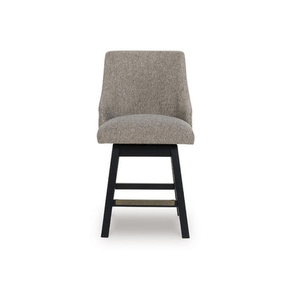 Benjara Nea Swivel Counter Stool Chair Set of 2, Taupe Gray Padded, Dark Brown