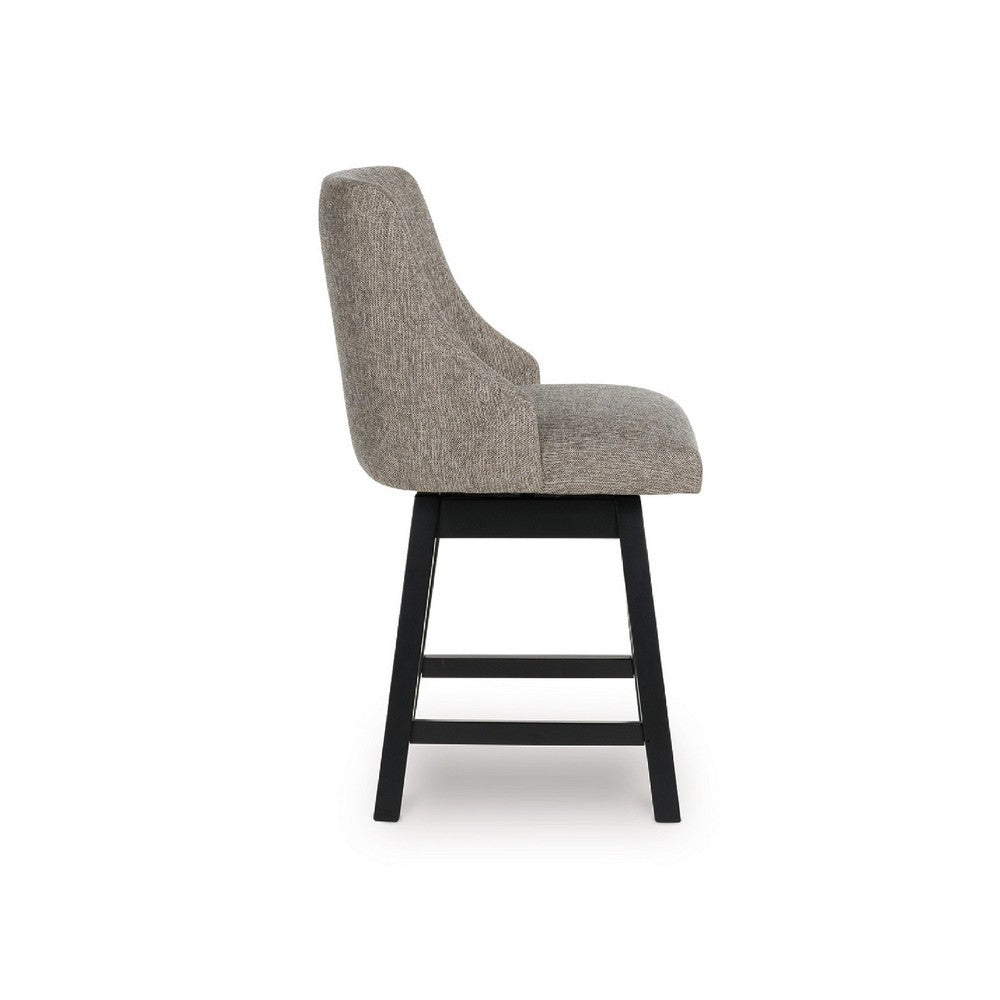 Benjara Nea Swivel Counter Stool Chair Set of 2, Taupe Gray Padded, Dark Brown
