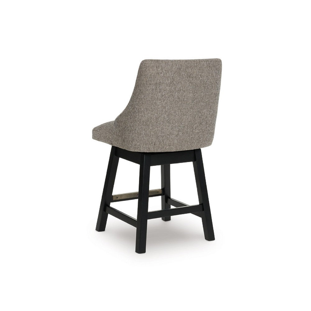 Benjara Nea Swivel Counter Stool Chair Set of 2, Taupe Gray Padded, Dark Brown