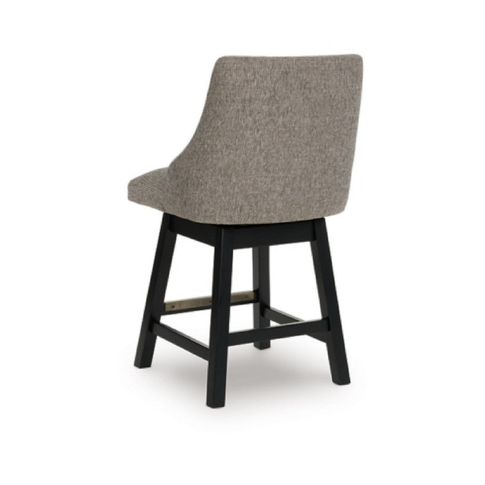 Benjara Nea Swivel Counter Stool Chair Set of 2, Taupe Gray Padded, Dark Brown