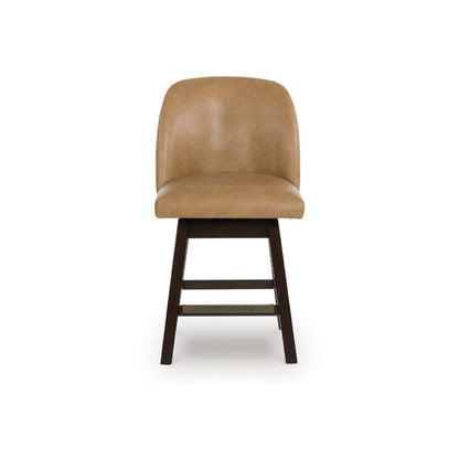 Benjara Nea Swivel Counter Stool Chair Set of 2, Warm Brown Faux Leather