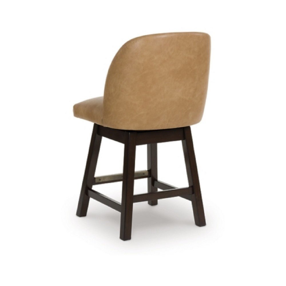Benjara Nea Swivel Counter Stool Chair Set of 2, Warm Brown Faux Leather