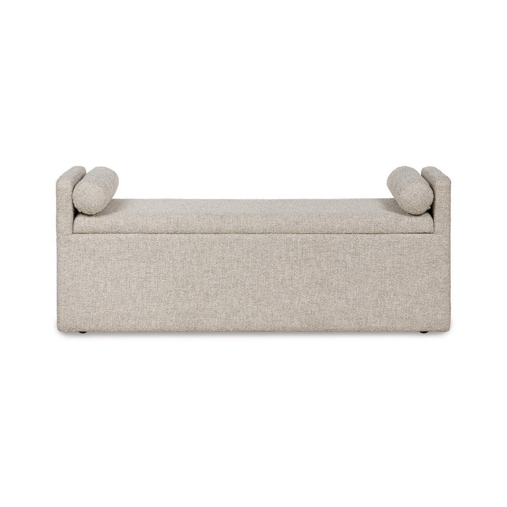 Benjara Dani Ottoman Bench, 2 Bolster Pillows And Hidden Storage, Beige 62 Inch