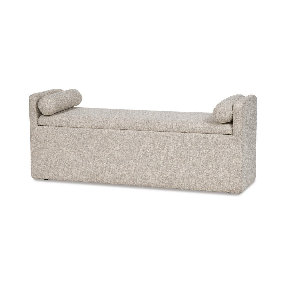 Benjara Dani Ottoman Bench, 2 Bolster Pillows And Hidden Storage, Beige 62 Inch