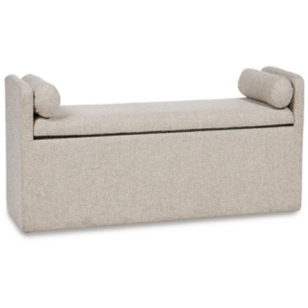 Benjara Dani Ottoman Bench, 2 Bolster Pillows And Hidden Storage, Beige 62 Inch