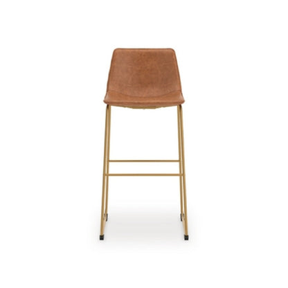 Benjara Cia Tall Barstool Chair Set of 2, Bucket Faux Leather Seat, Gold Legs