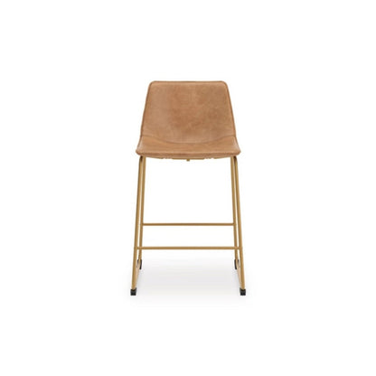 Benjara Cia Counter Height Chair Set of 2, Toast Brown Bucket Faux Leather Seat
