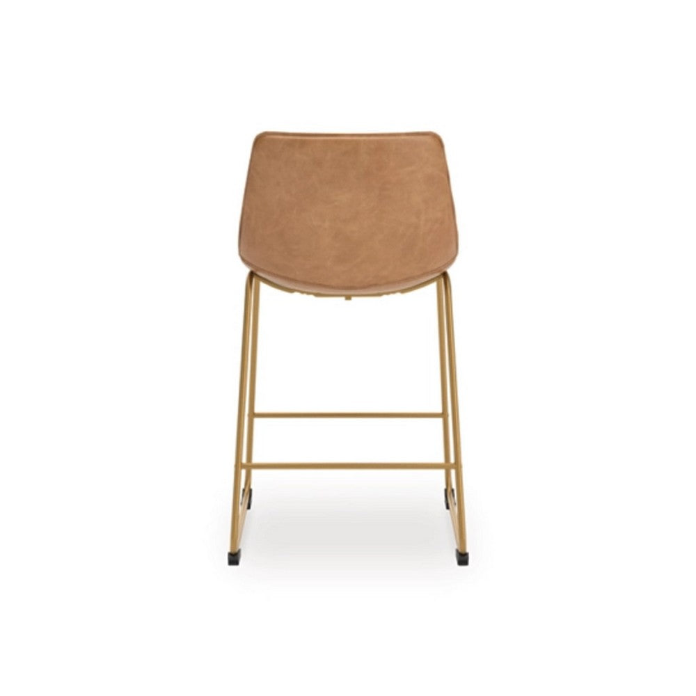 Benjara Cia Counter Height Chair Set of 2, Toast Brown Bucket Faux Leather Seat