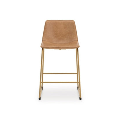 Benjara Cia Tall Barstool Chair Set of 2, Toast Brown Bucket Faux Leather Seat