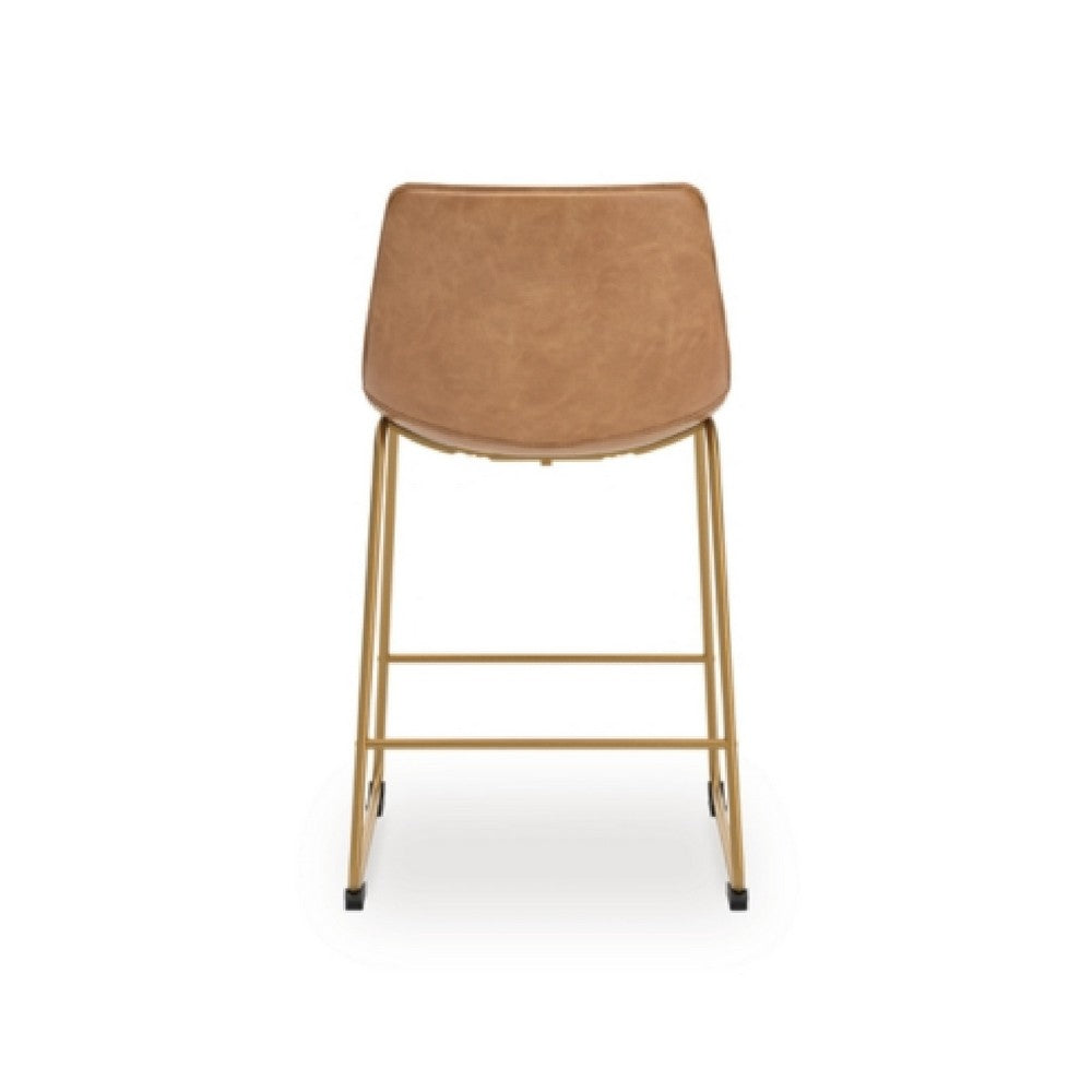 Benjara Cia Tall Barstool Chair Set of 2, Toast Brown Bucket Faux Leather Seat