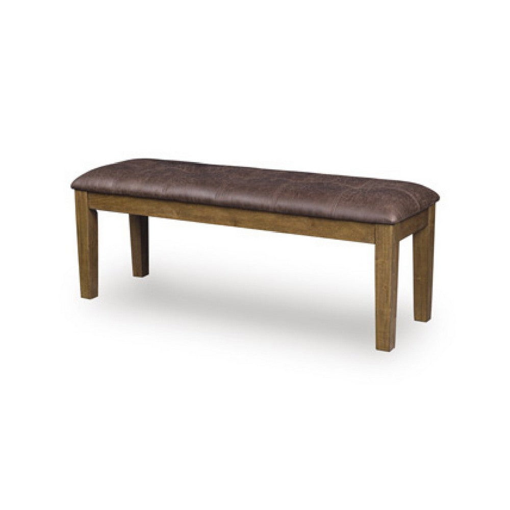 Benjara Fori Dining Bench, 50 Inch Faux Leather Seat, Light Brown Tapered Legs