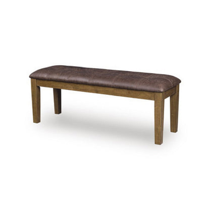 Benjara Fori Dining Bench, 50 Inch Faux Leather Seat, Light Brown Tapered Legs