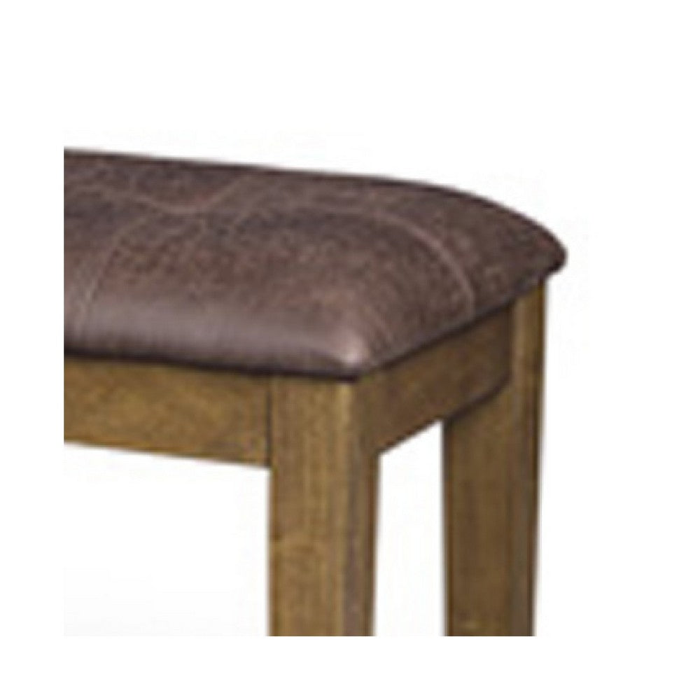 Benjara Fori Dining Bench, 50 Inch Faux Leather Seat, Light Brown Tapered Legs