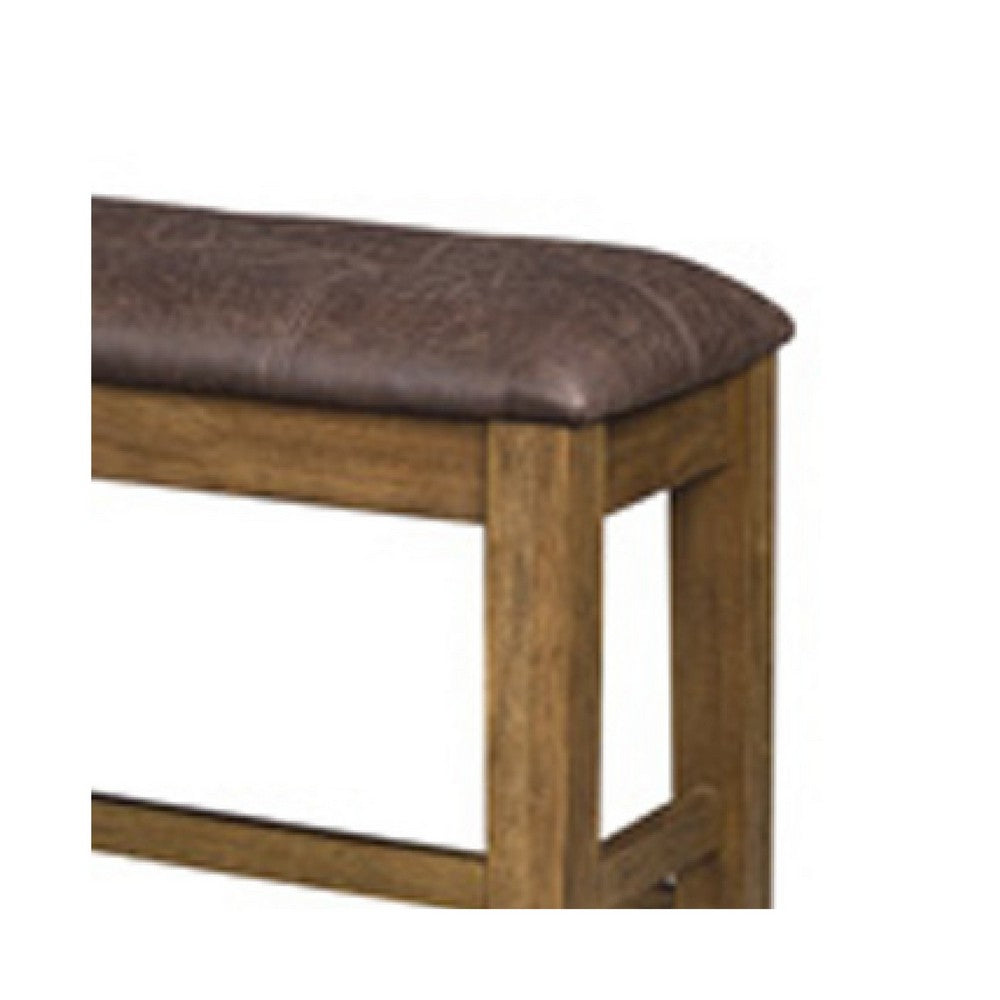 Benjara Fori Counter Height Bench, 50 Inch Faux Leather Seat, Light Brown Legs